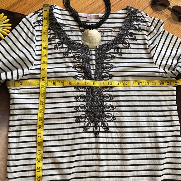 🌺 CALYPSO ST. BARTH; Luxury, Embroidered, Black/White Striped Beach Cover-Up L! - Picture 7 of 12